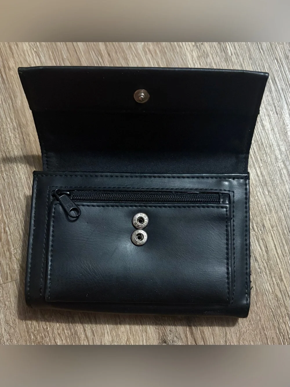 Nine West - Black Leather Wallet with Metal Logo Plate